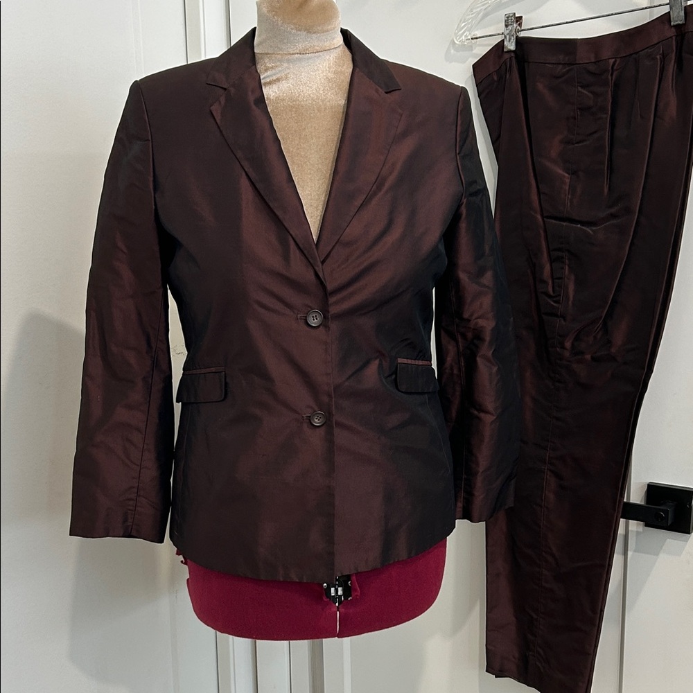 ALFANI Maroon Metallic 100% Silk Classic Pants & Blazer Suit |Top 10P pants 8P - Picture 1 of 12